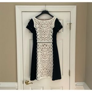 Nue by Shani Laser Cut Dress, Size 8 - Cream and Black